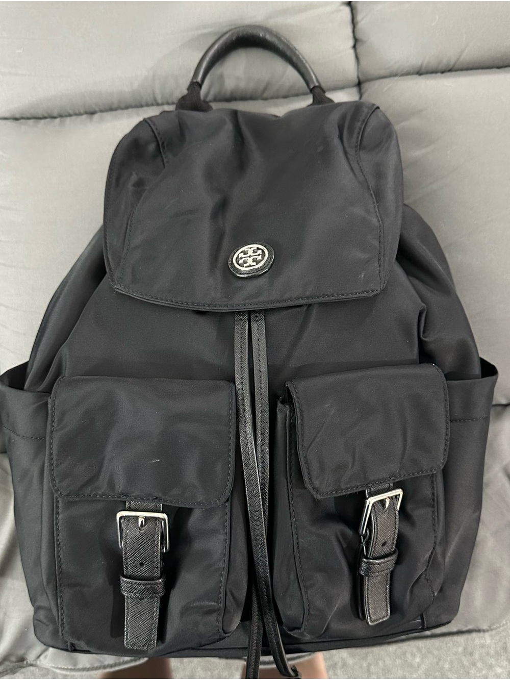 Tory Burch Virginia Flap Black Nylon Backpack - Picture 2 of 7